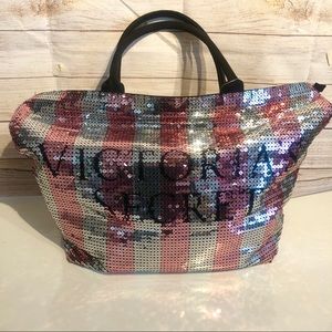 Victoria’s Secret Sequin Zip Tote Bag Pink Silver